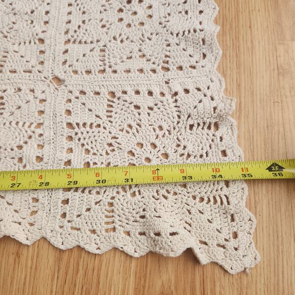 Handmade Crochet Lace Table Runner Ivory 35x13 Rectangular Doily Farmhouse Chic - Picture 3 of 8